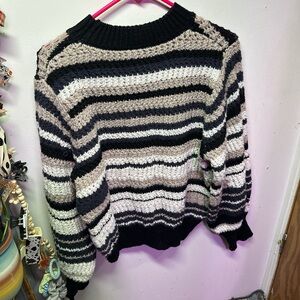 Elegant Striped Black and Cream Sweater
